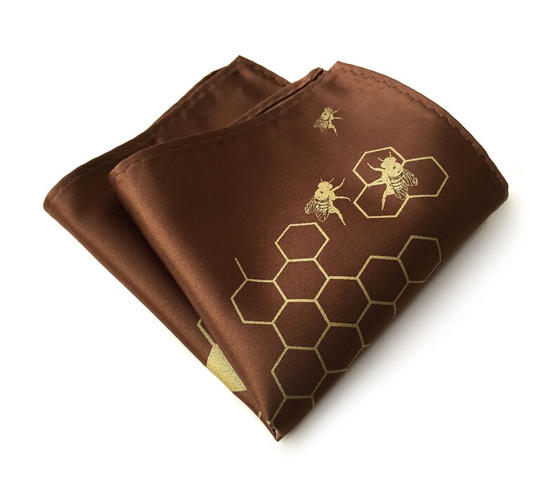 Bee pocket square, Bee Hive pocket square. Honey Bees, bee gifts, honeycomb men's hanky. Beekeeping, apiary gift, bee theme wedding image 3