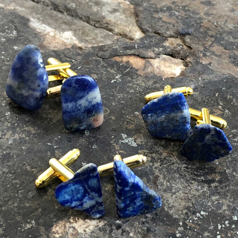 Lapis Lazuli Cufflinks, polished lapis cuff links. Something blue, wedding cufflinks. Blue cufflinks, raw stone cufflinks, mens gift for dad image 5