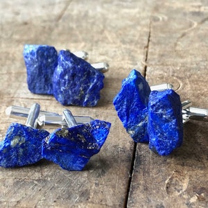 Lapis Cufflinks. Natural raw stone, rough gemstone cufflinks. 9th Anniversary, something blue, wedding cufflinks. Husband gift, gift for dad zdjęcie 10
