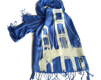 Mackinac Bridge Pashmina Scarf. Yooper gift, Up North, Mackinac Island, Lake Michigan gift, Michigan Upper Peninsula. Suspension bridge