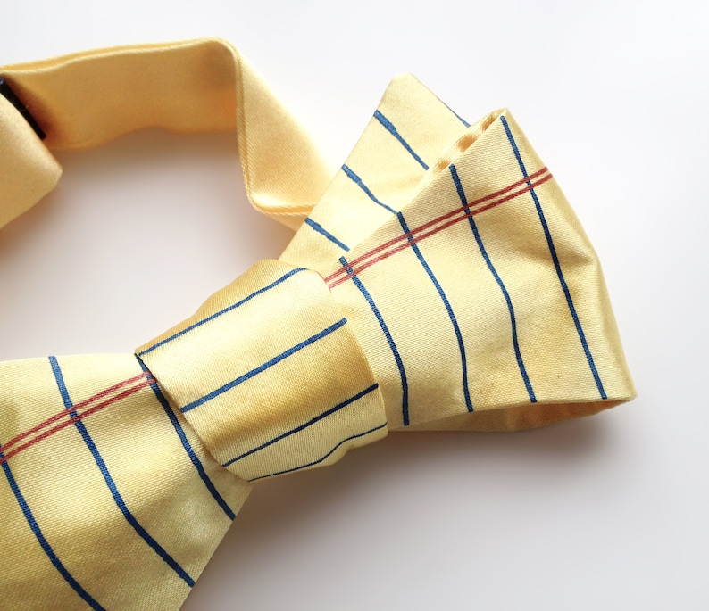 Notebook Paper bow tie. College Ruled bow tie. Wide Ruled lined paper tie. Silkscreen bowtie. Perfect teacher or writer gift. image 6