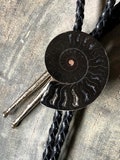 Black Ammonite Bolo Tie, western tie with tips. Fossil bolo tie, cowboy, goth men, southwest wedding, western fashion, fossil collector gift