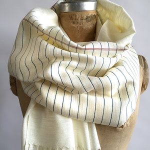 Notebook Paper Print Scarf. Lined paper, college ruled linen weave pashmina. Perfect teacher, writer, author gift. Silkscreen print. cream