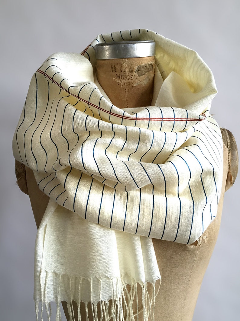 Notebook Paper Print Scarf. Lined paper, college ruled linen weave pashmina. Perfect teacher, writer, author gift. Silkscreen print. cream