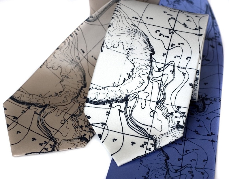 Topographic Map Tie. Contour map men's necktie. Oceanography, Maritime chart, Scandinavia, Norway, Sweden, Finland. Destination wedding, men cream