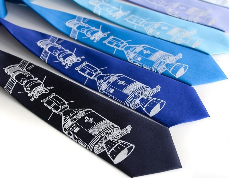 Apollo Soyuz, NASA clothing Soviet Russia / silk tie, space gift. NASA Yuri Gagarin, Astronaut, Cosmonaut, space race, boyfriend gift image 5