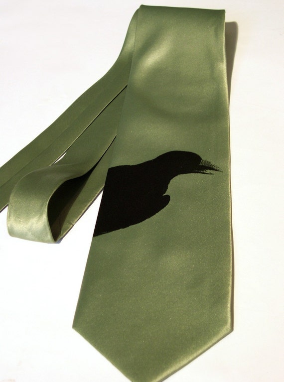 Raven Necktie. Black bird, crow tie. Edgar Allan Poe gift. Goth wedding, Halloween wedding, bird watcher gift, gothic style men. Vegan tie