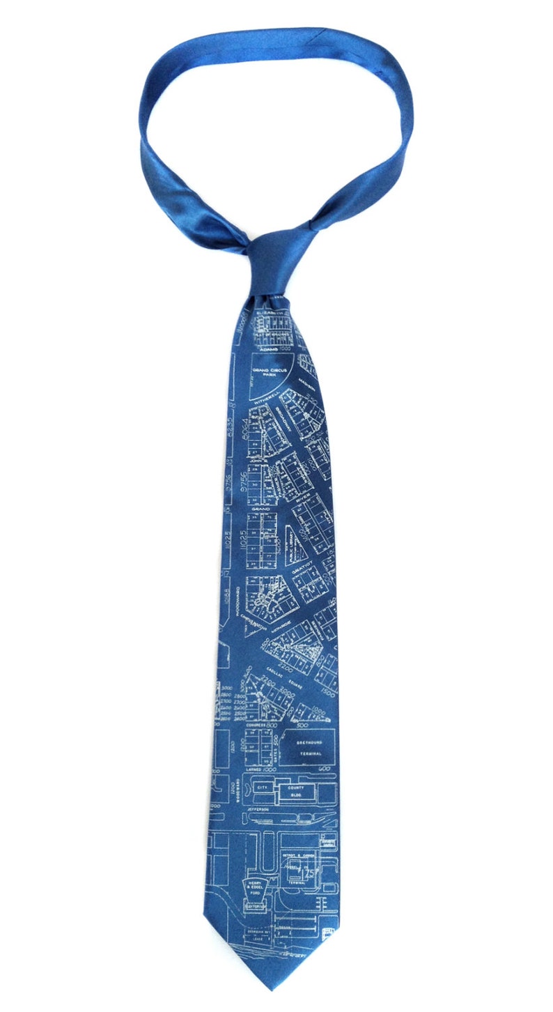 Detroit Map Necktie. Shop local, ships from Detroit. Campus Martius & Woodward Silk tie. Made in Michigan. image 4