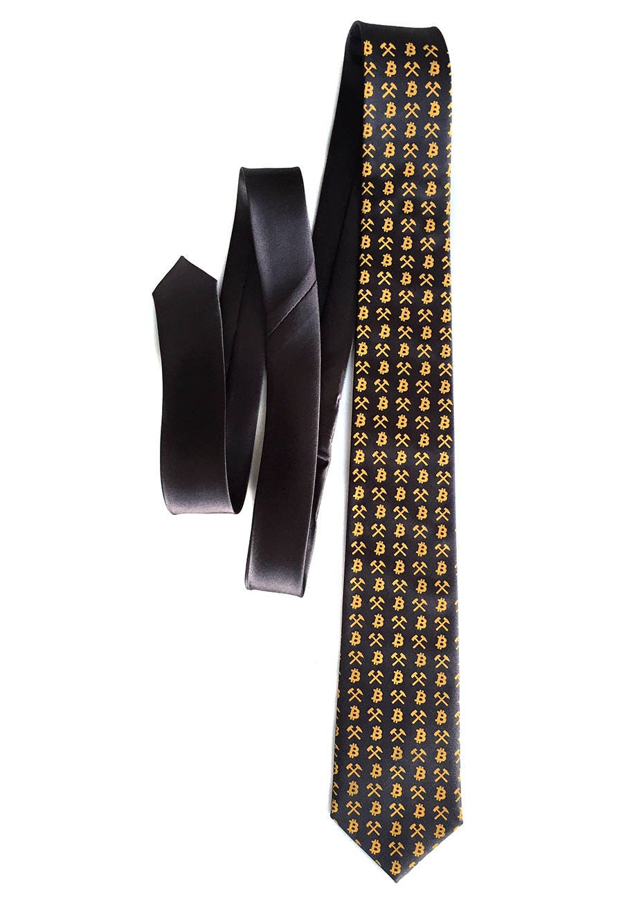 Bitcoin Pattern Skinny Slim Necktie - Novelty Conversational Tie For Men  (Orange Design