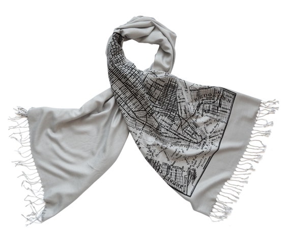 New York City Map Scarf. Vintage NYC Map Fringed Scarf. Gift