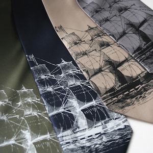 Nautical Wedding Tie, Boat Necktie. Pirate ship tie, tall ship, schooner, clipper ship men&#39;s tie. Sailor gift. Beach wedding, pirate wedding