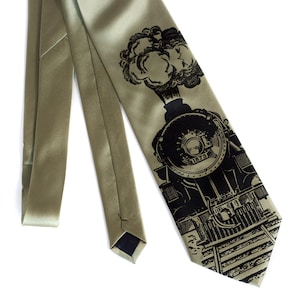 Locomotive tie. Train, railroad enthusiast men's necktie. Gift for dad, grandpa, steam engine, model train, train crew, CSX, Union Pacific