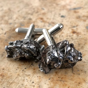 Meteorite Cufflinks. Campo Del Cielo, real meteorite cuff links. Space nerd wedding cufflinks. Grooms cufflinks, husband gift, best man gift image 9