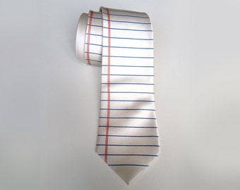 Lined Paper necktie. Wide Ruled paper tie. 100% silk. Too Cool for School, silkscreen tie. Perfect teacher, writer, author or geek gift.