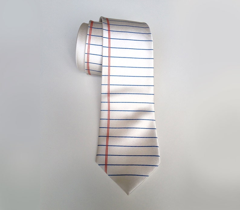 Lined Paper necktie. Wide Ruled paper tie. 100% silk. Too Cool for School, silkscreen tie. Perfect teacher, writer, author or geek gift. cream standard