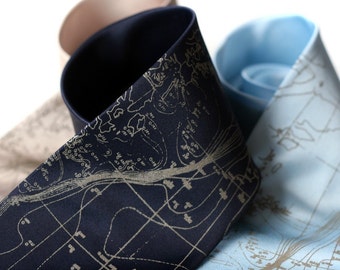 Contour Map Necktie. Gift for him, men&#39;s tie. Scandinavian & Arctic ocean floor map. Oceanographer gift, sailor gift, cartographers, map tie