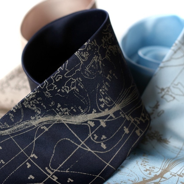 Contour Map Necktie. Gift for him, men's tie. Scandinavian & Arctic ocean floor map. Oceanographer gift, sailor gift, cartographers, map tie