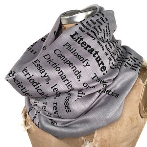 Book Scarf. Literary scarf. Dewey Decimal Literature library classification. Silkscreened linen weave pashmina. Choose silver, black & more. image 1