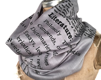 Book Scarf. Literary scarf. Dewey Decimal Literature library classification. Silkscreened linen weave pashmina. Choose silver, black & more.