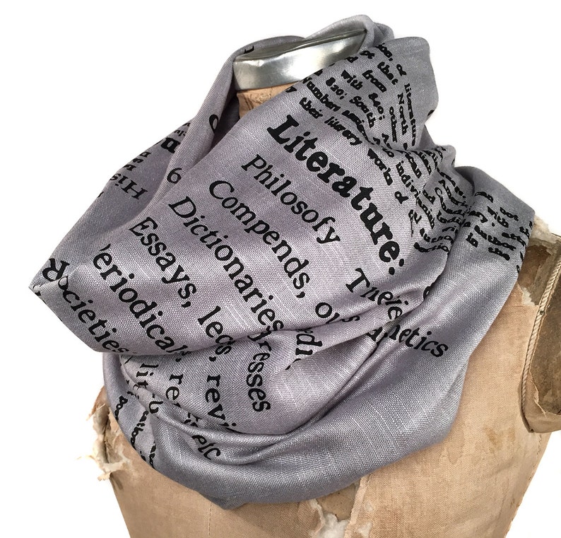 Book Scarf. Literary scarf. Dewey Decimal Literature library classification. Silkscreened linen weave pashmina. Choose silver, black & more. image 1