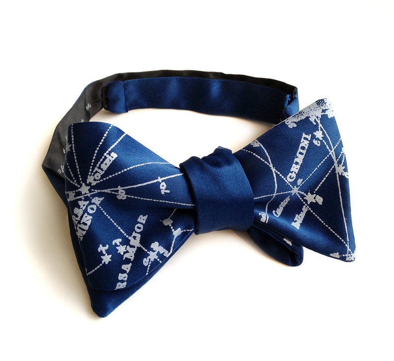 Galaxy bow tie. Milky Way star chart tie. Constellation freestyle bowtie. Ice print. Peacock blue, french blue & more. Adjustable. french blue