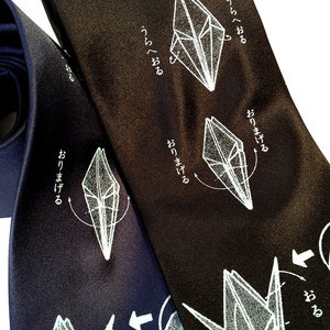 Origami necktie. Paper crane print tie. Men's silkscreen necktie. Gift for paper artist, origami enthusiast, survivor. Good luck gift. image 3