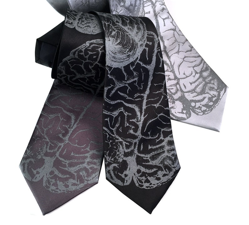 Anatomical Brain Necktie. Brainstorming, brain slice mens tie. Neuroscientist, neurology, brain surgeon, smart guy, gift for boyfriend, grad black