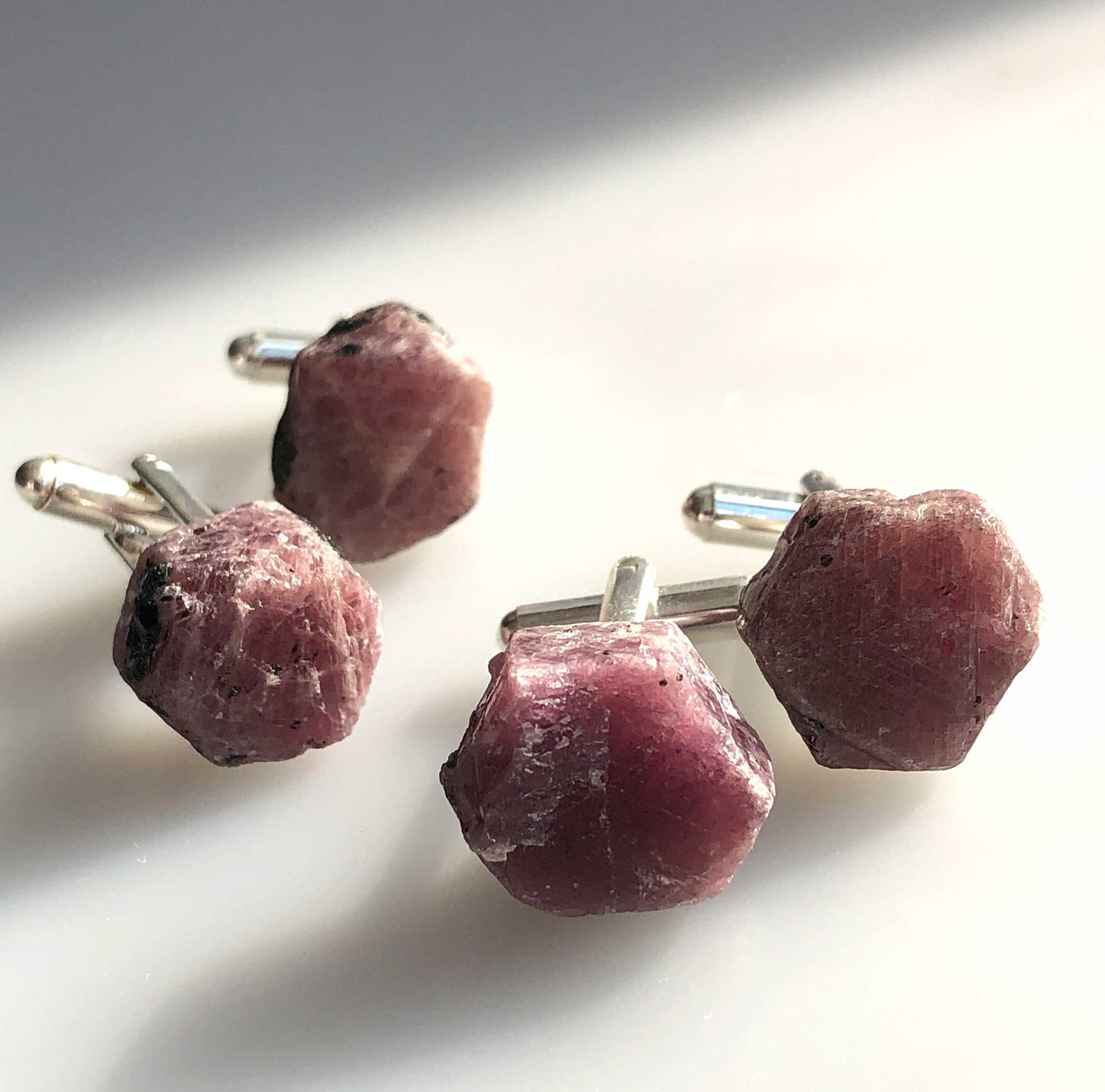 Ruby Hexagon Ruff Raw Ruby Crystal Cufflinks rough ruby corundum ruby hexagon | Etsy