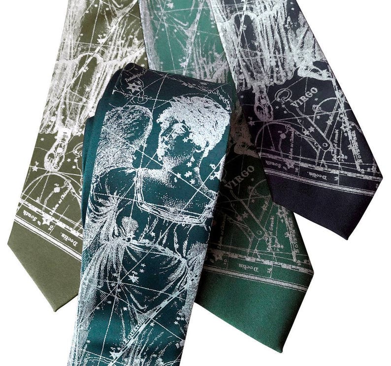 Star Map August birthday gift Zodiac Constellation Astronomy gifts Virgo Tie September Horoscope gift silk necktie Virgo birthday