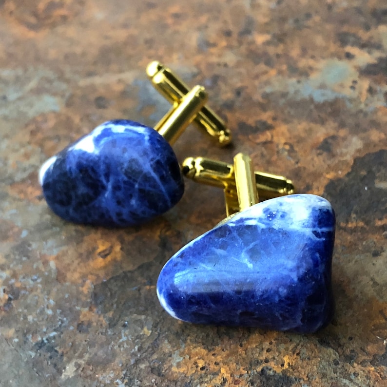 Lapis Lazuli Cufflinks, polished lapis cuff links. Something blue, wedding cufflinks. Blue cufflinks, raw stone cufflinks, mens gift for dad image 6