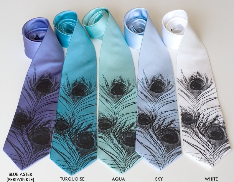 Peacock feather men's silk necktie. Silkscreened tie Etsy