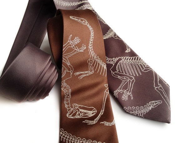 Dinosaur Bones Necktie, Dinosaur Tie. Prehistoric fossil dinosaur skeleton, paleontologist gift, archeology gift, science teacher gift, dig