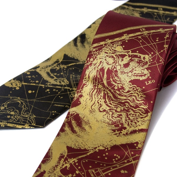 Leo the Lion Tie, August birthday men, Zodiac necktie, horoscope mens tie. Leo men gift, astrology gift men, astronomy, celestial wedding