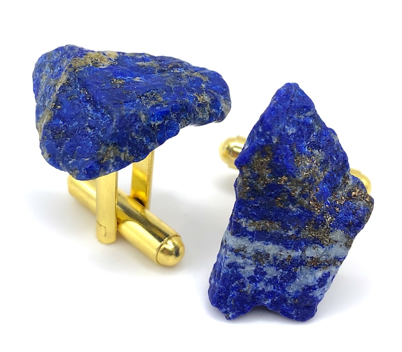 Lapis Cufflinks. Natural raw stone, rough gemstone cufflinks. 9th Anniversary, something blue, wedding cufflinks. Husband gift, gift for dad image 3