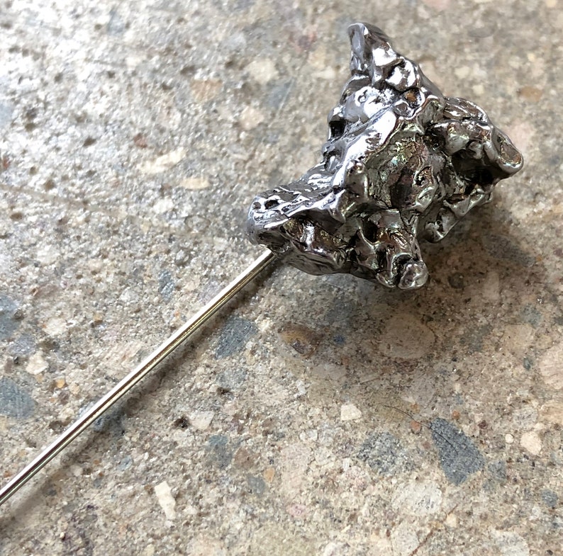 Authentic Meteorite Lapel Pin. Campo del Cielo, real meteorite brooch. Stick pin, boutonniere, Space wedding attire, gift for him, groom image 8