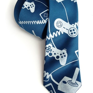 Joystick necktie. Video game controller tie. Geek chic gamer gift. Control Freak, gaming console screen printed tie. ice on peacock