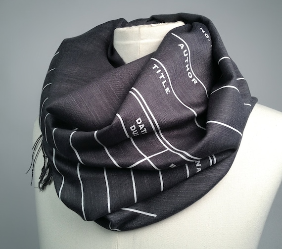 Gift for Booklovers: Library date due card scarf. Book Scarf. Literary Gifts, information science, bamboo literary scarf, book lovers gift