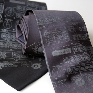 Apollo Cockpit Men's Necktie, gift for him. NASA Moon Lander Tie, Apollo Program, Space gift astronaut gift, rocket scientist, science gifts charcoal