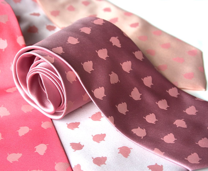 Pigs Print Tie, polka dot necktie. Piggy Porka-Dot Pink pig spotted tie. Gift for chef, foodie gift, bbq, tie with pink pigs, bacon lover image 1