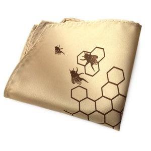 Bee pocket square, Bee Hive pocket square. Honey Bees, bee gifts, honeycomb men's hanky. Beekeeping, apiary gift, bee theme wedding image 4