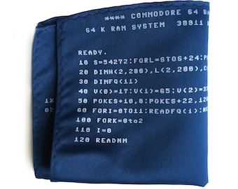 Commodore 64 pocket square. BASIC code c64 men's pocket square. Monochrome monitor: Choose, blue, black, green, amber & more! Nerd gift.