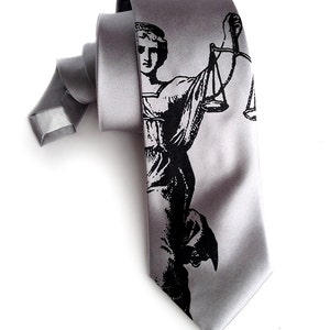 Lawyer Gift. Scales of Justice Necktie. Attorney gift, law school graduation gift. Judge gift, paralegal, law clerk gift, Men's silk tie black on silver