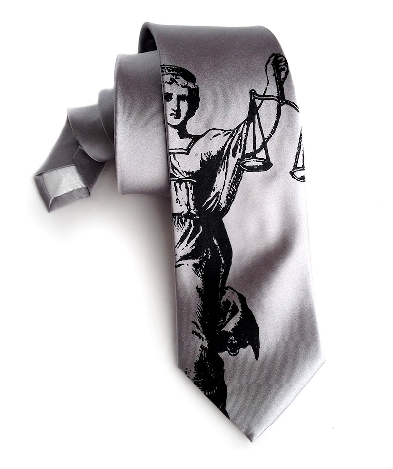 Lawyer Gift. Scales of Justice Necktie. Attorney gift, law school graduation gift. Judge gift, paralegal, law clerk gift, Men's silk tie black on silver