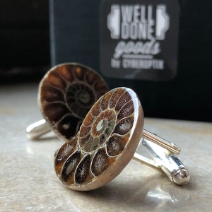 Ammonite Fossil Cufflinks. Golden ratio, men's cufflinks. For Dad, gift for him, groom's cufflinks, beach wedding men, cufflink collector image 4