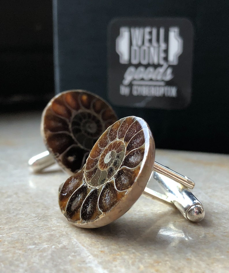 Ammonite Fossil Cufflinks. Golden ratio, men's cufflinks. For Dad, gift for him, groom's cufflinks, beach wedding men, cufflink collector image 4