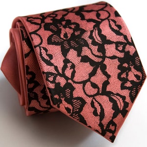 Boudoir Lace Silk Necktie: Pink Floral Print, Customizable Colors