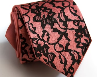 Lace Tie, pink ties for men. Silk necktie, customizable colors. Groomsmen ties dusty rose, groomsmen ties set, mens ties in pink, lace print