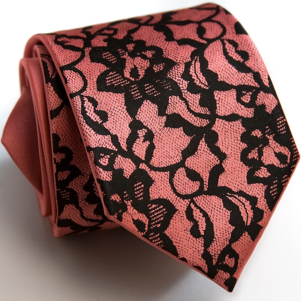 Lace Tie, pink ties for men. Silk necktie, customizable colors. Groomsmen ties dusty rose, groomsmen ties set, mens ties in pink, lace print
