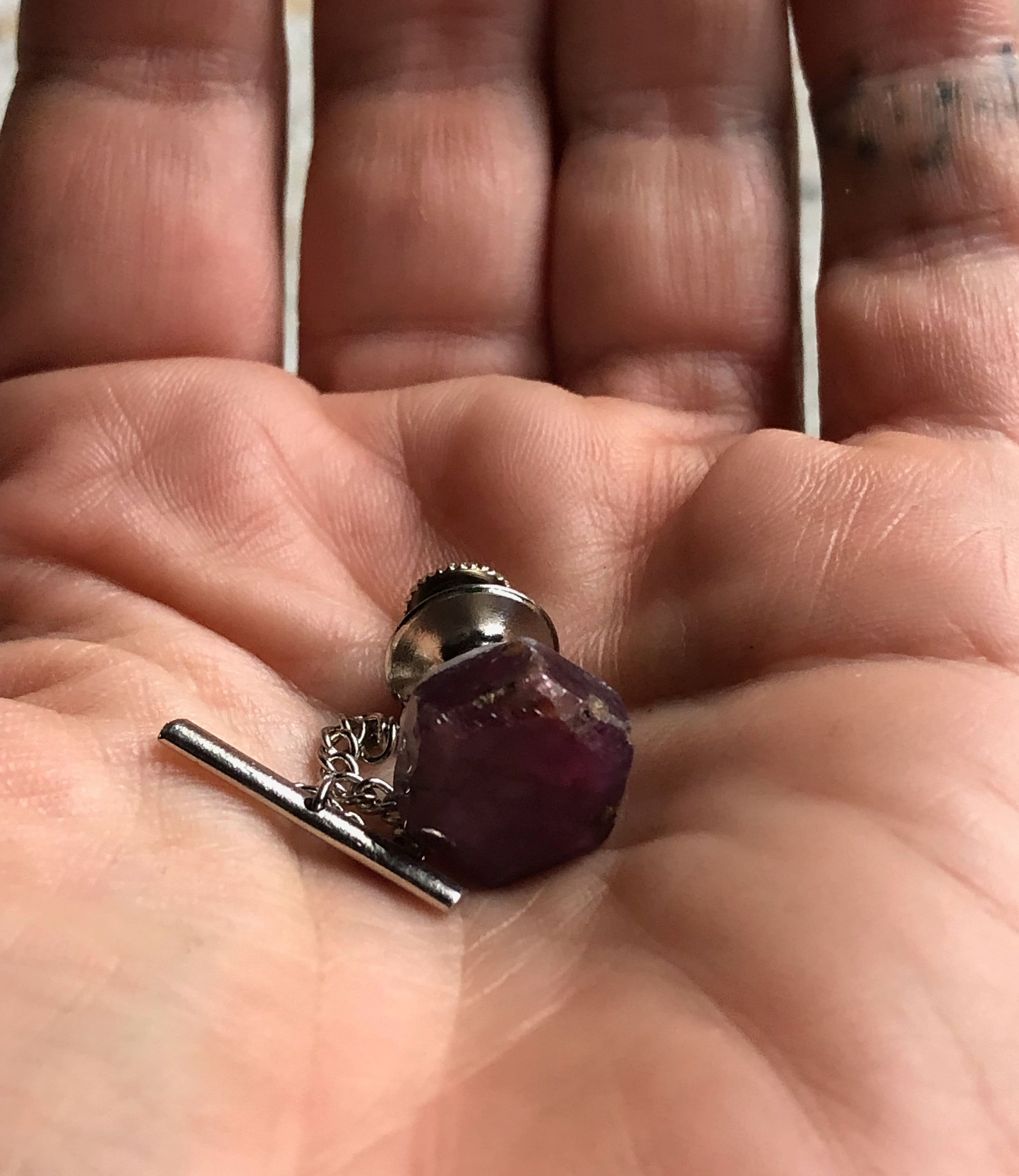 Hexagon Ruby Tie Tack, Polished Chatoyant Ruby Crystal Tie