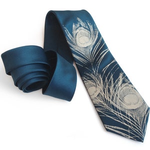 Peacock Feather Tie, men's silk necktie. Bird Feather print tie, art nouveau theme wedding. Tie for groom and groomsmen, Father of the Bride image 7